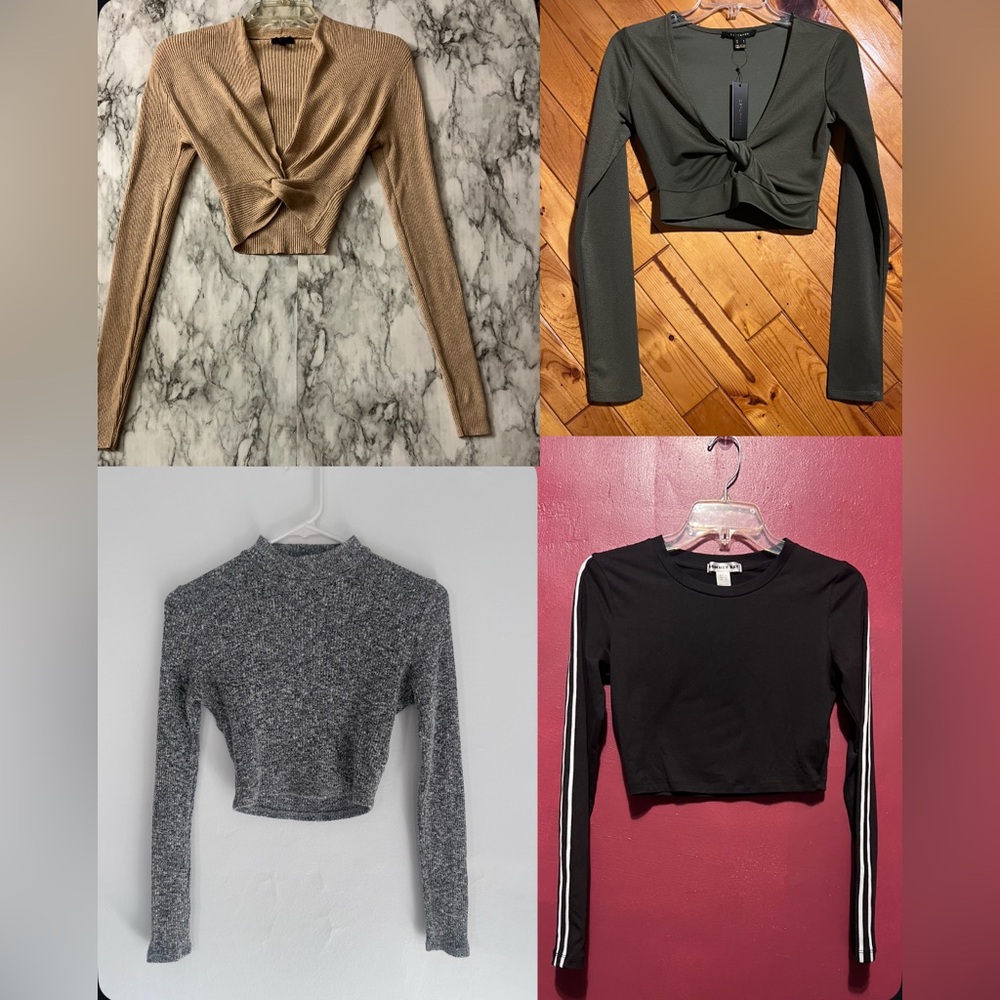 4 Long Sleeve Crop Tops Bundle S – Fitted, knot and other styles